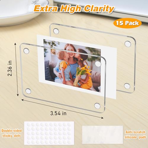 SUNEZLGO 15 Pack Acrylic Fridge Magnetic Frame for Polaroid, 2.36x3.54 In Mini Picture Frames for Fujifilm Instax Mini, Do...