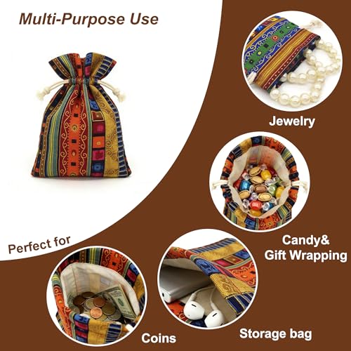 GALAOMA 12pc Egyptian Style Jewelry Coin Pouches Aztec Print Drawstring Gift Bag Party Accessories Brocade Cotton Sachet C...