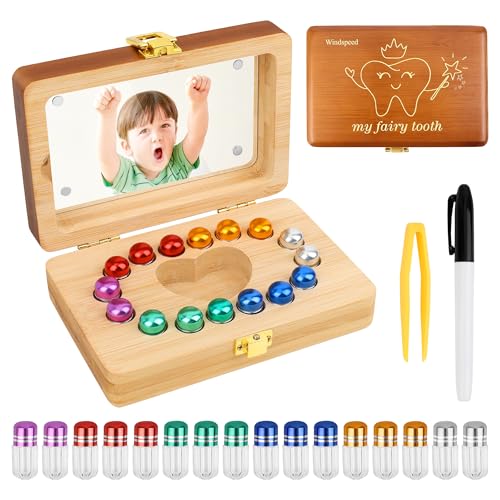 Windspeed Wooden Tooth Boxes for Lost Teeth Box Wooden Baby Tooth Holder for Toddler Milk Teeth Saver Storage Holder with ...