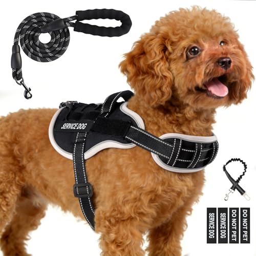 Service Dog Vest, No Pull Dog Harness Small Medium Sized Dog, Service Dog Harnesses and Leash Set, Reflective Easy Walk Do...