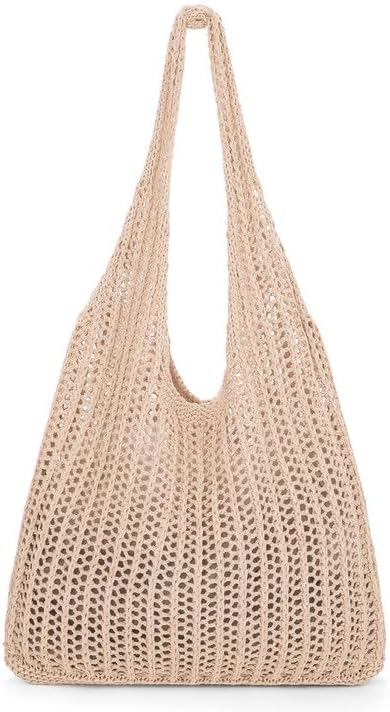 XZQTIVE Crochet Tote Bag for Women Mesh Beach bag for Summer Vacation Aesthetic Hobo Knit Shoulder Bag