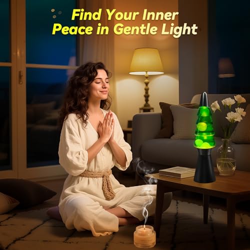 Liquid Motion Lamp Tree Mood Lighting Night Light Green Water & White Wax 13.5 Inch Relaxing Motion Lamp with Bulb for Kid...