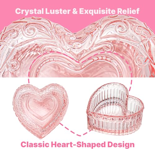 sansaieco Glass Jewelry Box - Crystal Heart Shaped Jewelry Organizer Box, Trinket Box for Rings Earrings, Decorative Jewel...