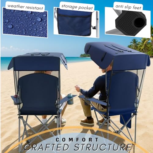 CozyBox Portable Folding Camping Chairs with Canopy Shade, Beach Chair for Adults, Durable Weather Resistant 600D Oxford C...