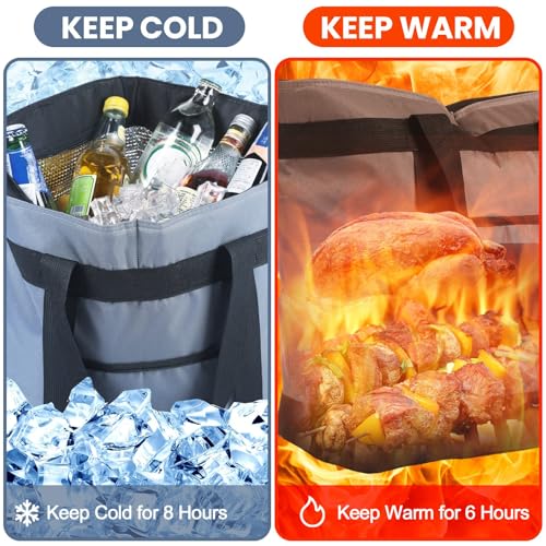 Pickmesh 6 Pcs Large Insulated Cooler Bag with Thermal Foam Insulation, Gray, Grocery, Travel, Beach, Pizza Delivery, Food...