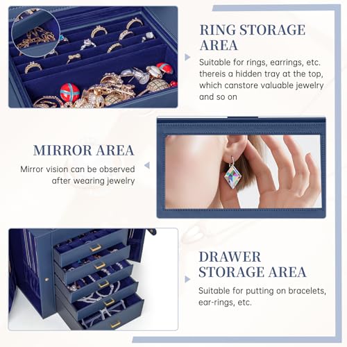 AKOZLIN Extra Large 6-Tier Jewelry Box Organizer Functional Huge, 5 Drawers Leather Jewelry Storage Case for Women Girls R...