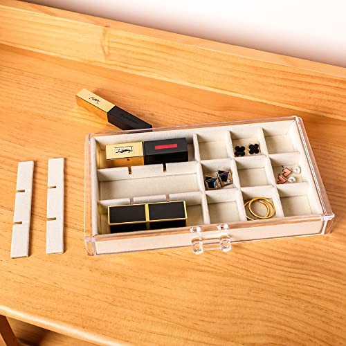 Frebeauty Acrylic Jewelry Organizer Earring Organizer Box with 5 Drawers Earring Holder Organizer with Velvet Trays Clear ...