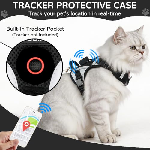 Cat Harness and Leash Set with Holder Compatible with AirTag, Upgraded Escape Proof Kitten Harness with Lead for Large Adu...