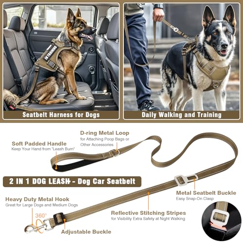 MOOGROU Tactical Dog Harness and Leash Set for Large Dogs,Heavy Duty No Pull Service Dog Vest and 10 Patches with Dog Seat...