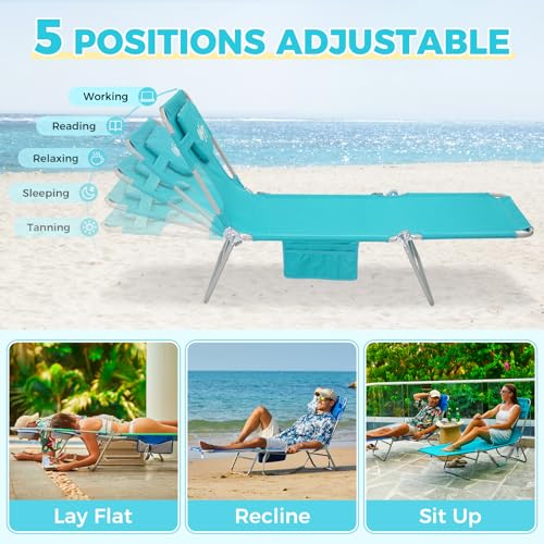 #WEJOY Folding Tanning Chair with Face Hole, 5 Positions Face Down Beach Lounge Chairs with Pillow for Outside Sunbathing ...