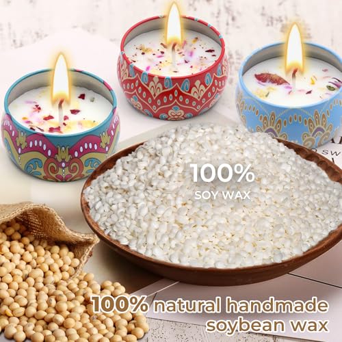 Scented Candles Gift Set for Women 4 Pack Soy Wax Candles with Dried Flowers Reusable Tin Aromatherapy Relaxation Gift for...