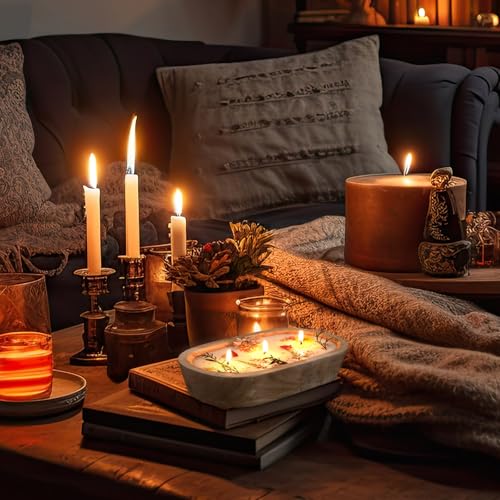 Conelist 9.45'' Large Botanical Scented Bowl Candle Gift for Women Dried Flowers Wooden Dough Bowl Soybean Wax Candles for...