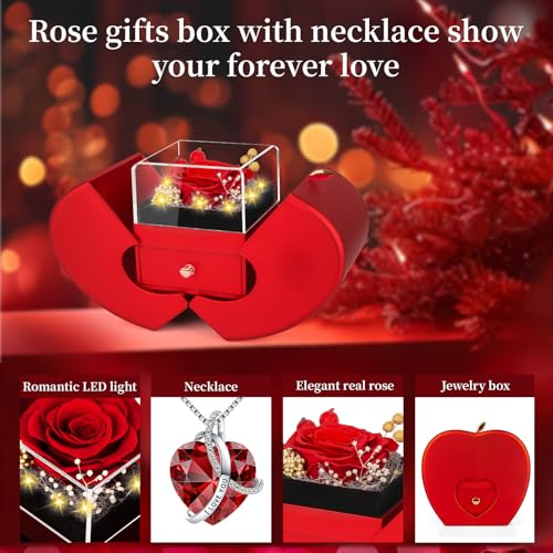 BNWXOY Preserved Real Red Rose with l Love You Necklace -Mothers Day Gifts for Mom Her Wife Girlfriend Women Grandma on Va...