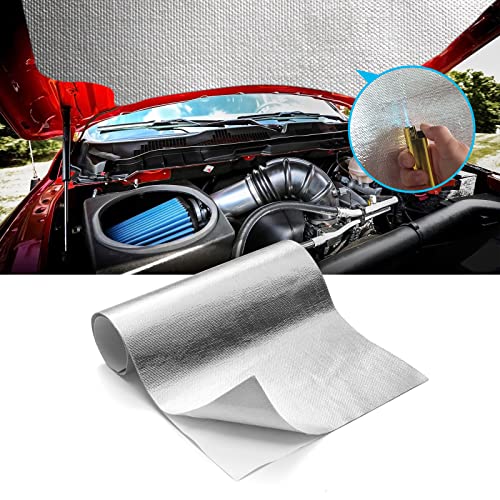 FLASLD Aluminized Heat Shield Mat Thermal Barrier Adhesive Backed Heat Blanket 12'' X 24'', Fiberglass Insulation Reflecti...