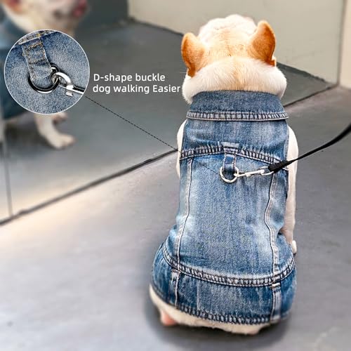 JcDuDoi Dog Jean Jacket Pet Blue Denim Coat for Puppy Small Dogs Fashion Classic Overalls Girl Male Boy Cat Costumes Vinta...