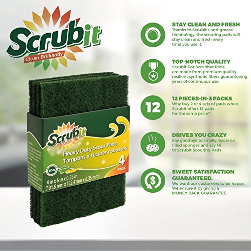 Scouring Pads - Heavy Duty Household Cleaning Scrubber with Non-Scratch Anti-Grease Technology - Reusable Scrubbing Pads -...