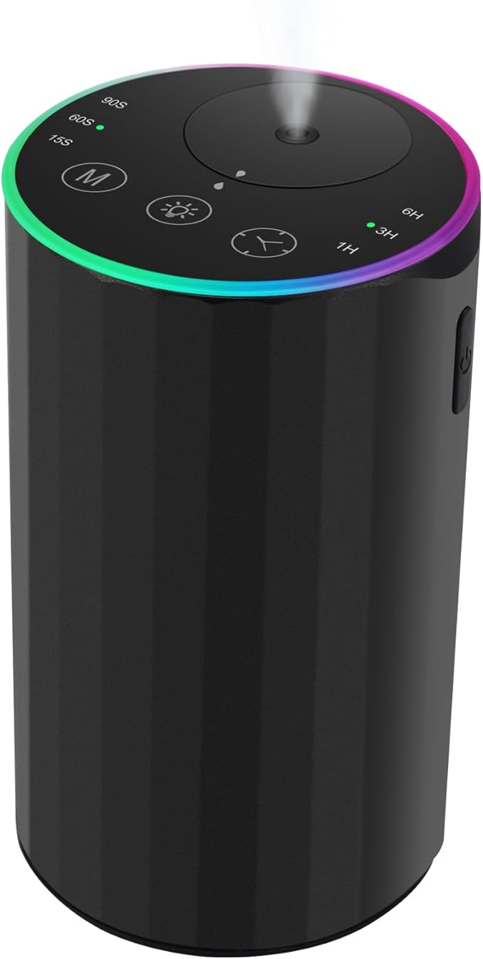 Waterless Essential Oil Diffuser, 7 Colors LED Light, Battery Powered Mini Scent Air Machine, Aromatherapy Mist Diffuser f...