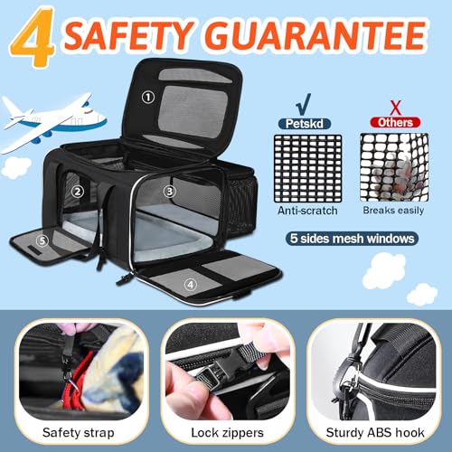 Petskd Top and Side Expandable Pet Carrier 18x11x11 Inches Delta United Airline Approved, Soft-Sided Carrier for Small Cat...