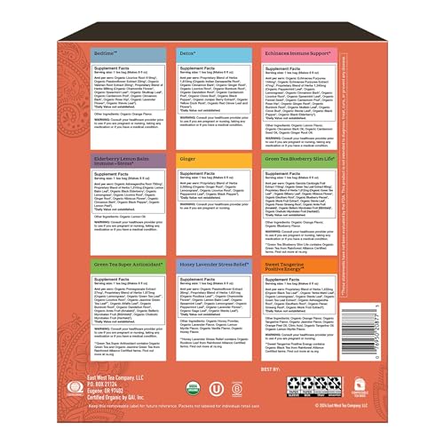 Yogi Organic Tea Sampler Gift Box (45 Tea Bags) Assorted Delicious Wellness Blends - 9 Favorite Herbal, Green & Black Vari...