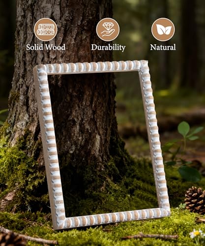 Afuly 5x7 Picture Frame Farmhouse Photo Frame Boho Beaded Frames Distressed White Wood Unique Wall Hanging Desk Standing G...