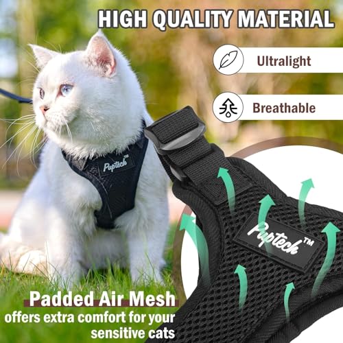 PUPTECK Cat Harness and Leash Set Escape Proof for Walking, Breathable Mash Vest Adjustable Harness for Cats Puppy Small A...