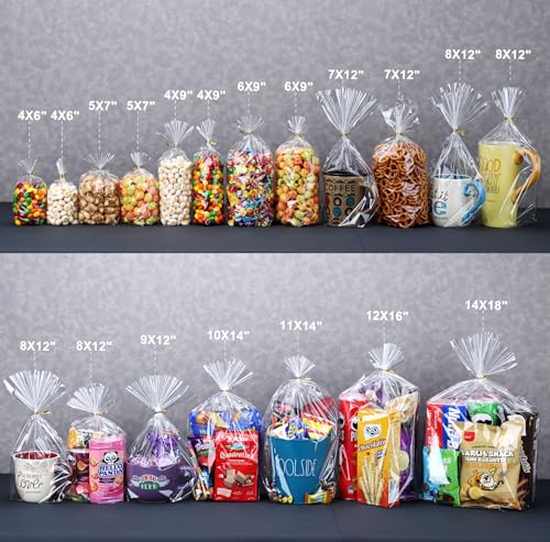 ZIMCEMS 50Pcs 12X16 inch Bottom Gusset Bags Clear Cellophane Gift Wrap Wrapping Plastic Large Cello Bags for Party Favors ...