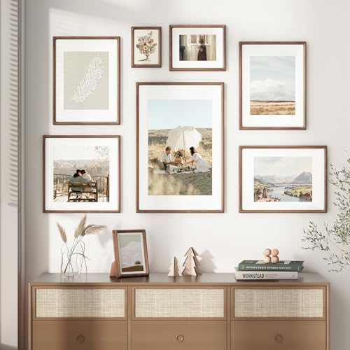 11x14 Picture Frame, USA-Sourced Walnut Wood Photo Frames with HD Tempered Glass, Handcrafted Rounded Corner 11 x 14 Woode...