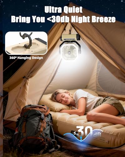 Orteen Camping Fan Rechargeable - 9-Inch Battery Powered Fan, 24000mAh(60Hrs) Battery Operated for Camping, Auto Oscillati...
