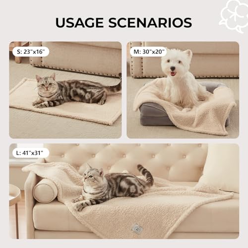 1 Pack 3 Calming Blankets Fluffy Premium Fleece Pet Blanket Soft Sherpa Throw for Dog Puppy Cat Beige Small (23" x16'')