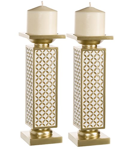 Creative Scents Schonwerk Diamond Lattice Pillar Candle Holders, Set of 2 Centerpiece Table Decorations Home Decor for Din...