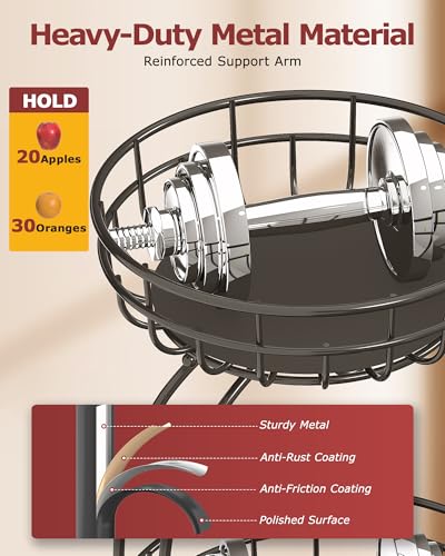 Sevenblue 2 Tier Large Fruit Basket for Kitchen Counter with Removable Banana Hanger - Sturdy Iron Fruit Bowl for Kitchen ...