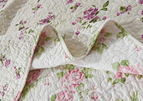 Chezmoi Collection Dakota 3-Piece Printed Pink Rose Cotton Quilt Set - Pink Floral Flower Reversible Stone Washed Lightwei...