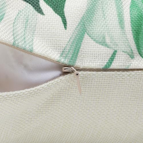 Bonhause Tropical Leaves Throw Pillow Covers 18 x 18 Inch Green Brown Leaf Decorative Pillow Cases Polyester Linen Outdoor...