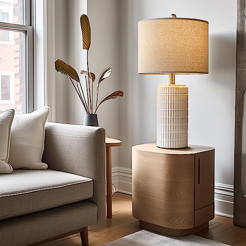 PoKat 23" Modern Ceramic Table Lamp Set of 2 for Living Room White Desk Lamps for Bedroom Farmhouse Bedside Nightstand Lam...