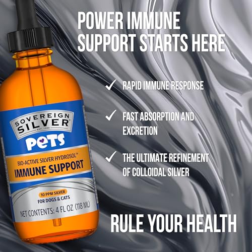 Sovereign Silver Pets Immune Support - Colloidal Silver, Bio-Active Silver Hydrosol, for Dogs and Cats 10 ppm, Liquid Drop...