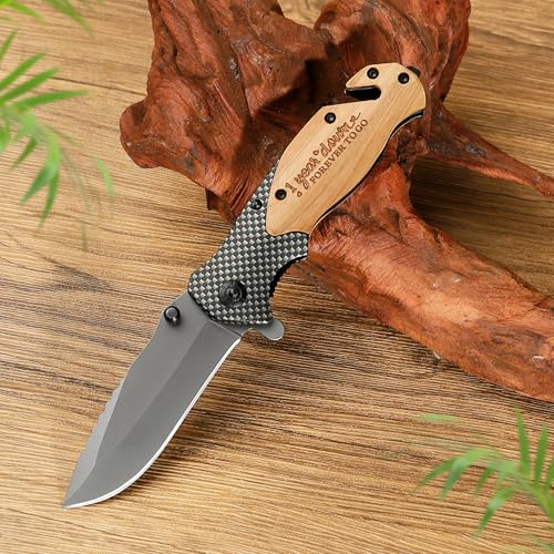 IUZOE First Anniversary Keepsake Idea for Him – Personalized Engraved Pocket Knife with Wooden Gift Box – 1 Year Wedding G...