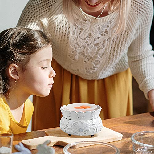ASAWASA Ceramic Candle Wax Warmer with 1 pc Silicone Dish, 3-in-1 Wax Melter Burner for Kitchen Home Spa Yoga Gift (White)