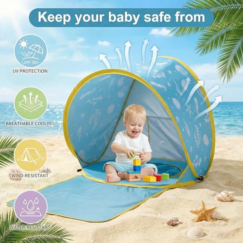 3-in-1 Baby Beach Tent, Pop-Up Baby Pool Tent with UPF 50+ Sun Protection, Portable Sun Shelter for Infants and Toddlers O...