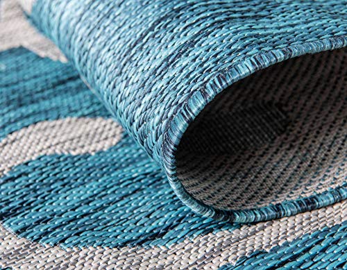 Unique Loom Outdoor Botanical Collection Area Rug - Curl (6' 1" x 9' Rectangle, Teal/ Ivory)