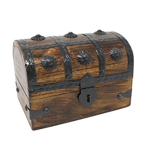 Nautical Cove Treasure Chest Keepsake and Decorative Wood Box (Medium 6.5x4.5x4.5) - Storage Box, Wooden Box with Hinged L...