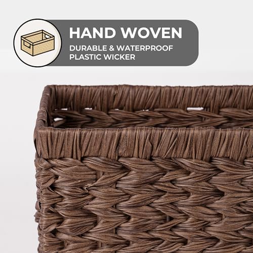 GRANNY SAYS Wicker Storage Baskets for Shelves, Wicker Baskets for Organizing, Waterproof Woven Basket for Pantry, Rectang...