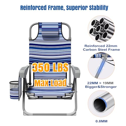 DIAMONDFORGE Lightweight Portable Beach Chair for Adults, 350 LBS Capacity Backpack Beach Chair, Reclining Beach Chair wit...
