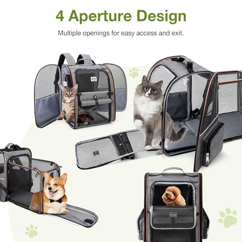 Lekebobor Cat Carrier Backpack, Expandable Pet Carrier with Sun Shade & Full Front Opening, Breathable Mesh Backpack for S...