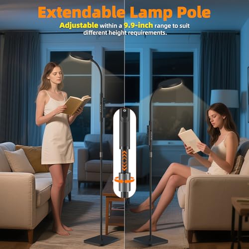 PACOVY Floor Lamp, Adjustable Height Floor Lamps for Living Room Bedroom, 120 LED Super Bright Standing Lamp Remote & Touc...