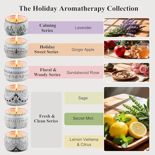 Candle Set for Women Gift, Scented Candles, 6 Pack Large Natural Soy Wax Candles in Tins, Stress Relief Gifts for Women, A...