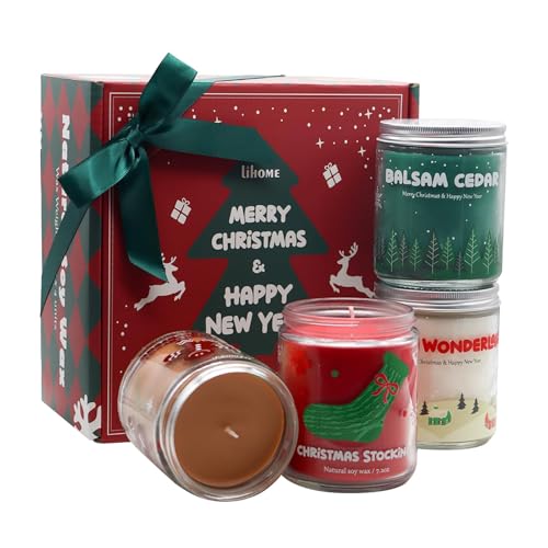 Christmas Candles - Christmas Gifts for Women & Men, 4 Pack Natural Soy Wax with Holiday Scents, Perfect for Xmas, New Yea...