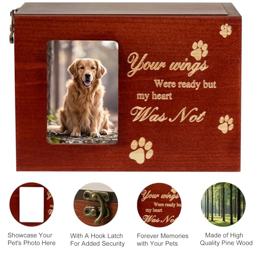 QMoveltyF Pet Urns for Dog or Cat Ashes Sets Pet Cremation Urns Medium Wooden Keepsake Memory Box with Photo Frame with Bl...