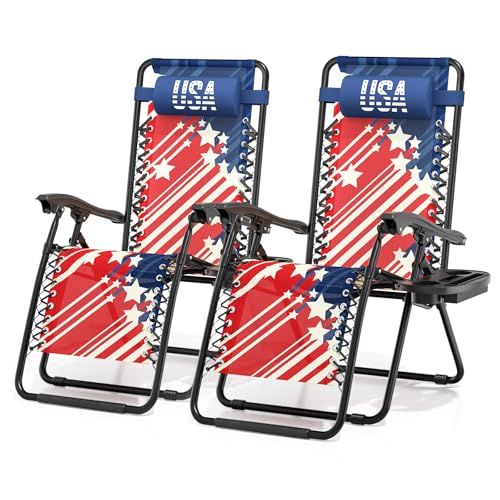 Magshion Zero Gravity Lounge Chairs 2 Pack, Adjustable Folding Recliner with Side Tray Cup Holder, Removable Headrest Pill...