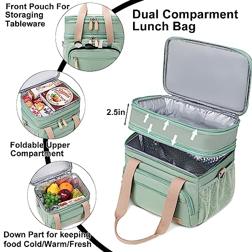 Weitars Insulated Lunch Box for Women Men-Dual Compartment Waterproof Reusable Large Lunch Bag for Women Wide-Open Tote Co...
