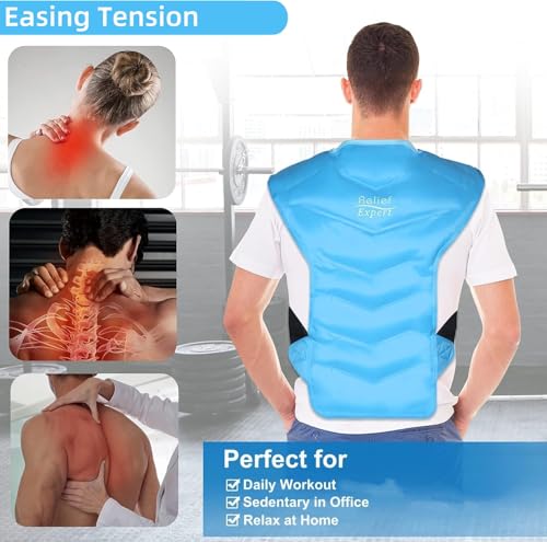 Relief Expert Large Back and Shoulder Ice Pack Wrap – Reusable Gel Cold Pack with Dual-Sided Fabric and Adjustable Straps,...
